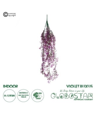 GloboStar® 09036 Τεχνητό Κρεμαστό Διακοσμητικό Φυτό Μήκους 1.2 μέτρων με 13 X Κλαδιά Πυξός Πράσινο Μωβ